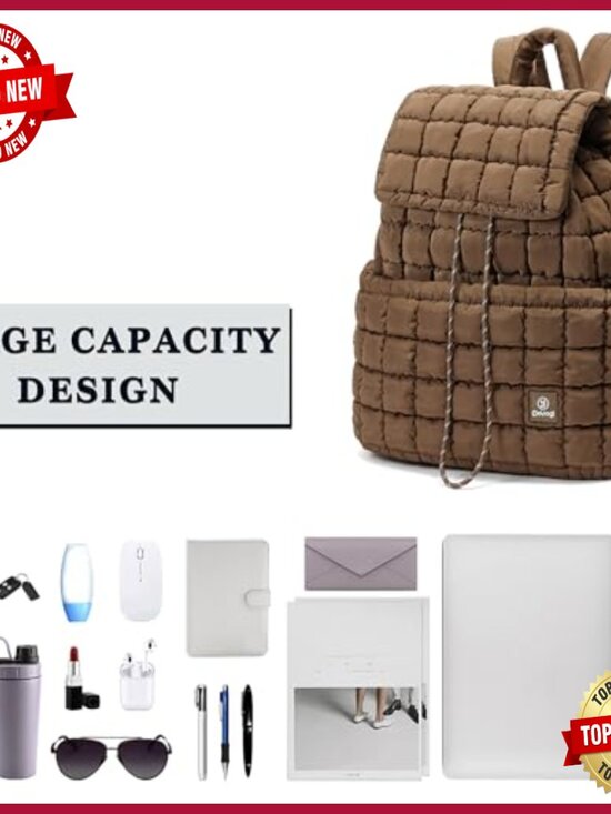 Quilted Puff Backpack Set with Wristlet for Travel Gym Work main image 4